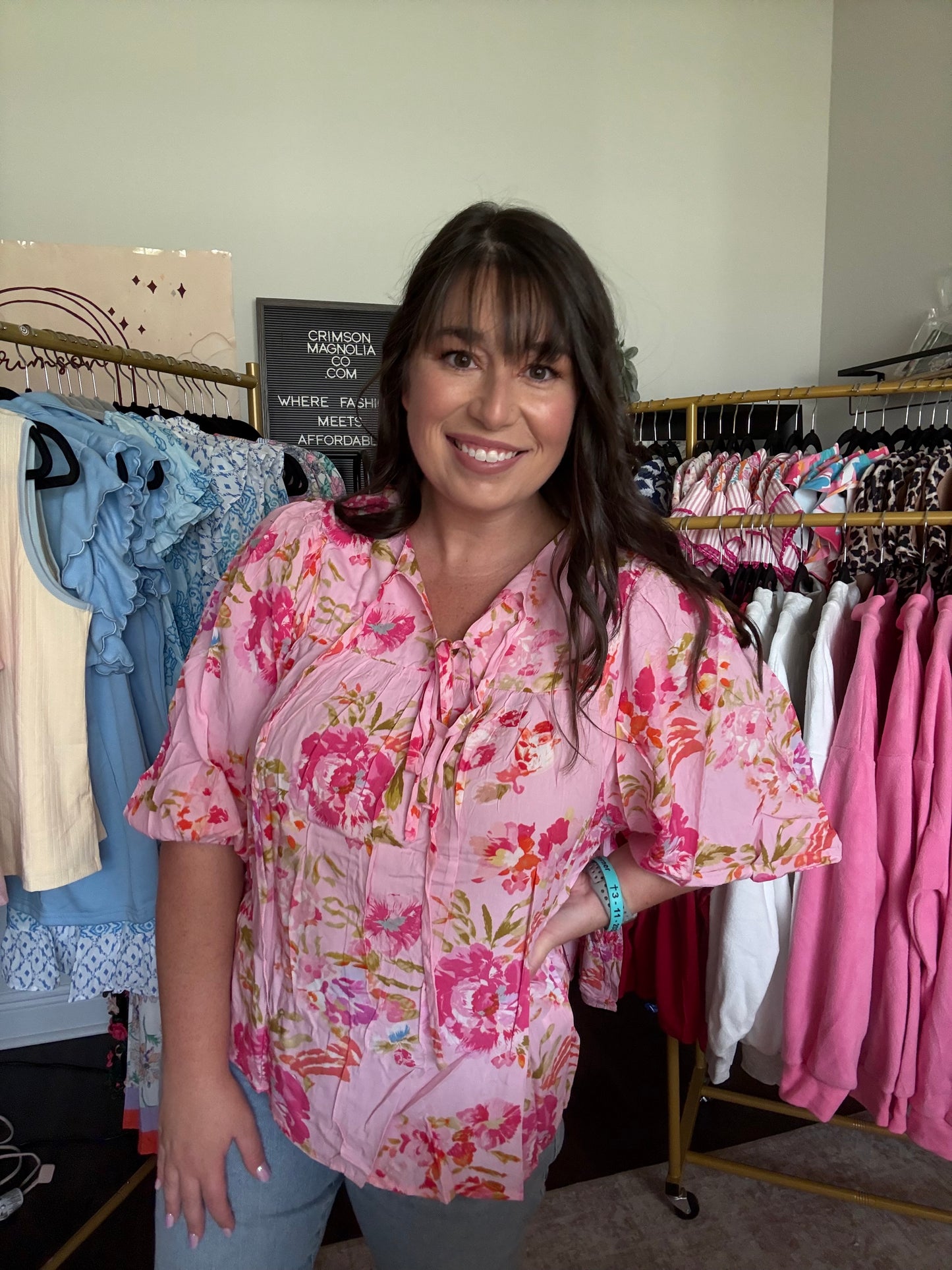Pink Floral Boho Blouse
