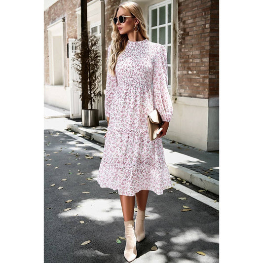 Ashley Smocked Lantern Sleeve Midi Dress