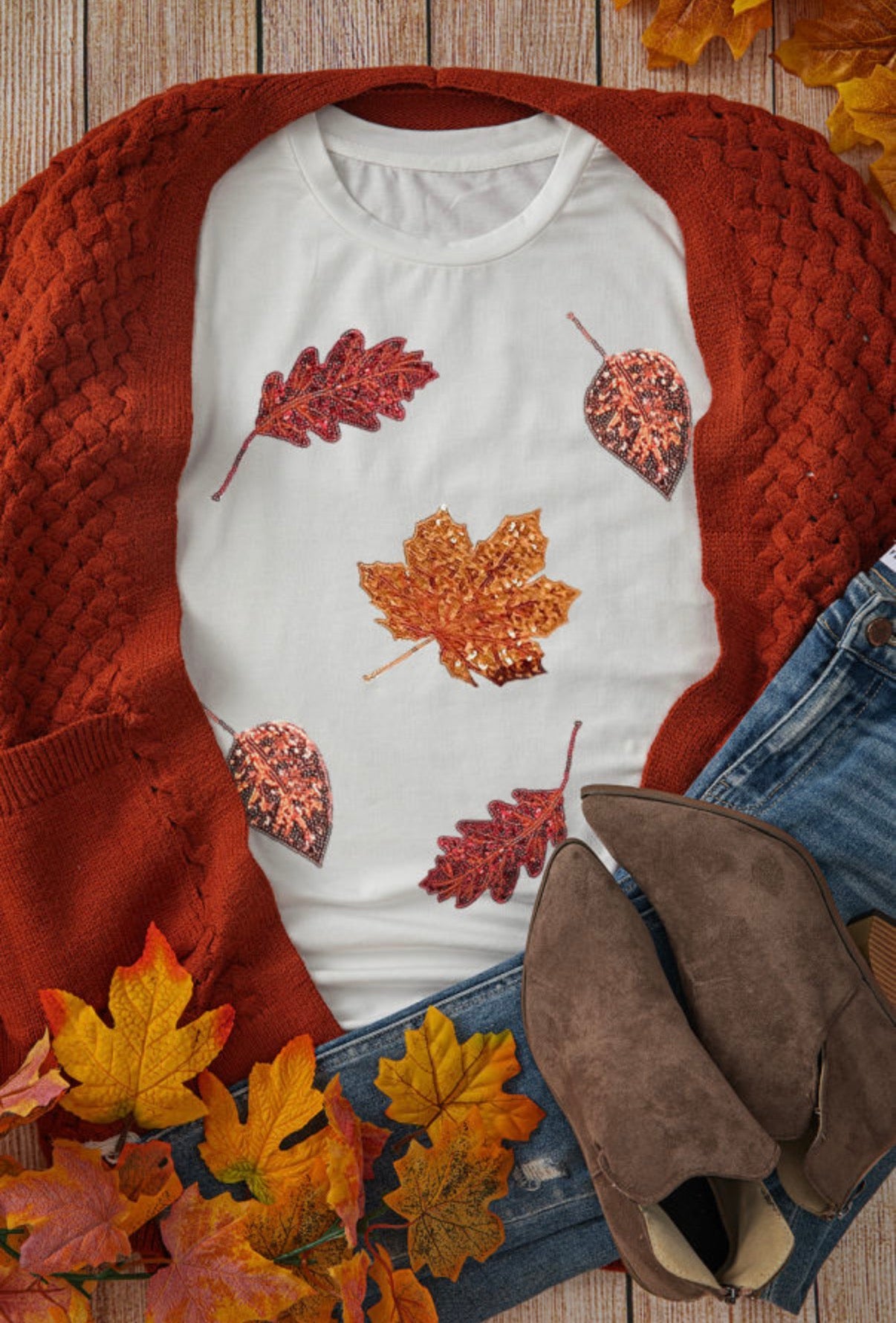 Sequin Fall Leaves Tee