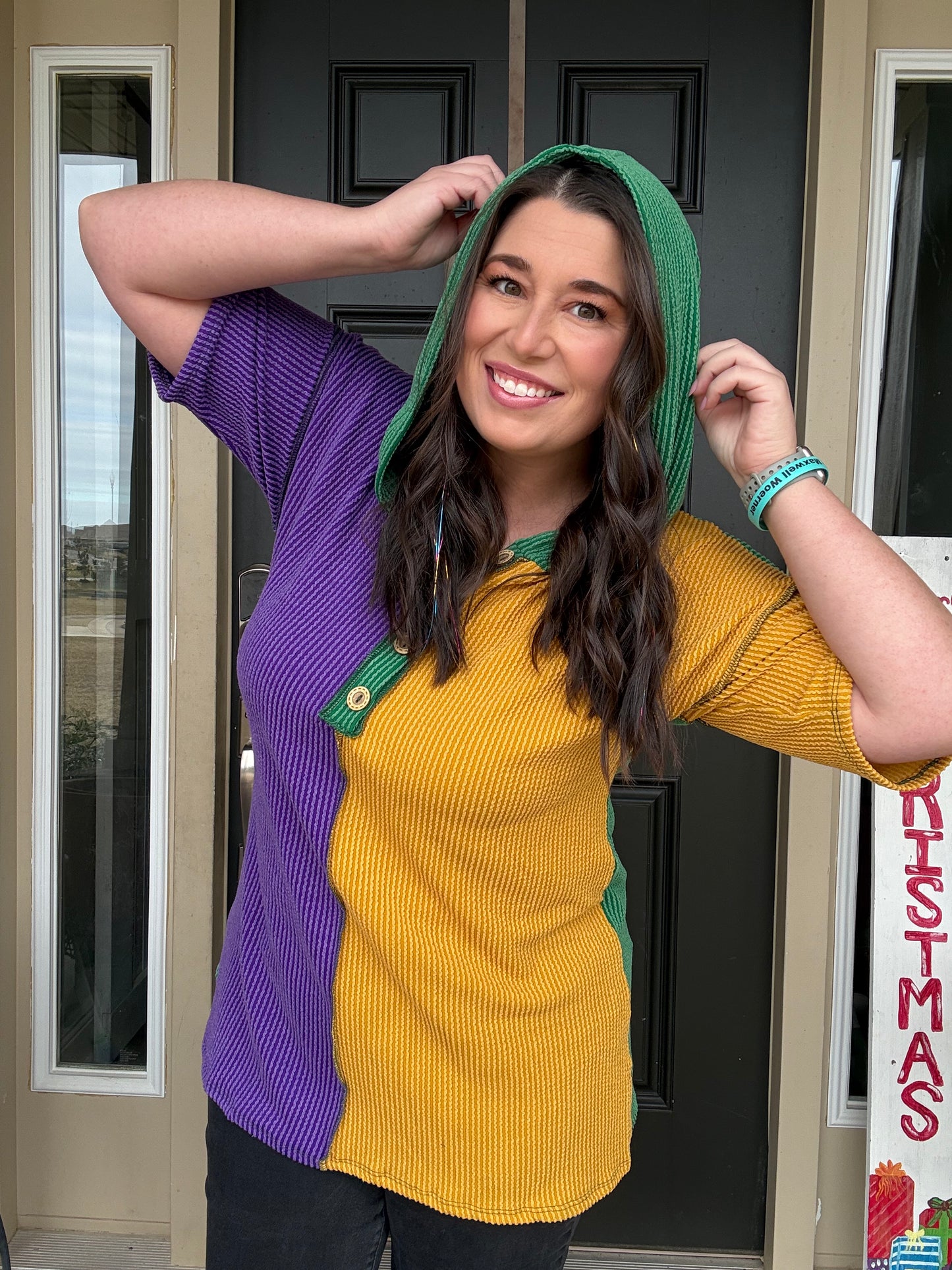 Mardi Gras Short Sleeve Hoodie