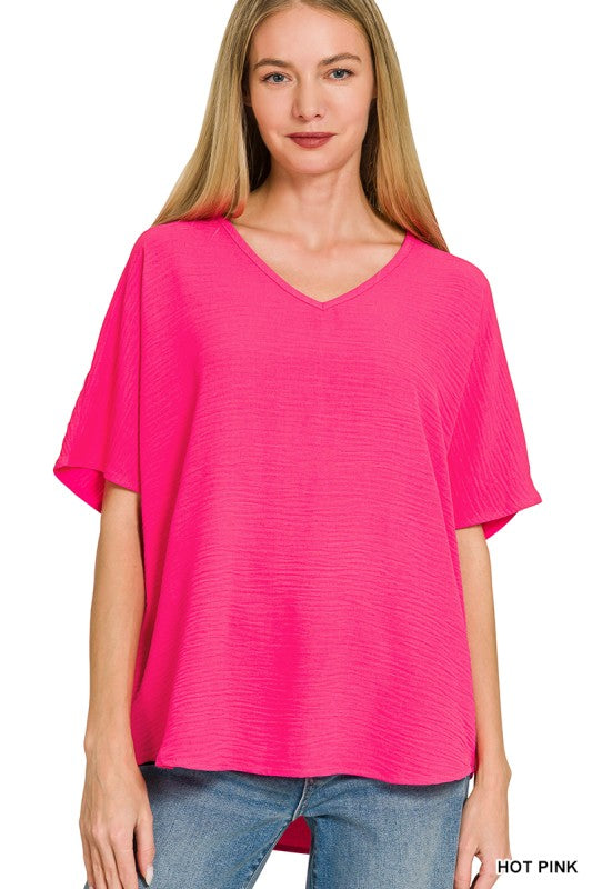 Zenana Airflow V-neck Short Sleeve Top