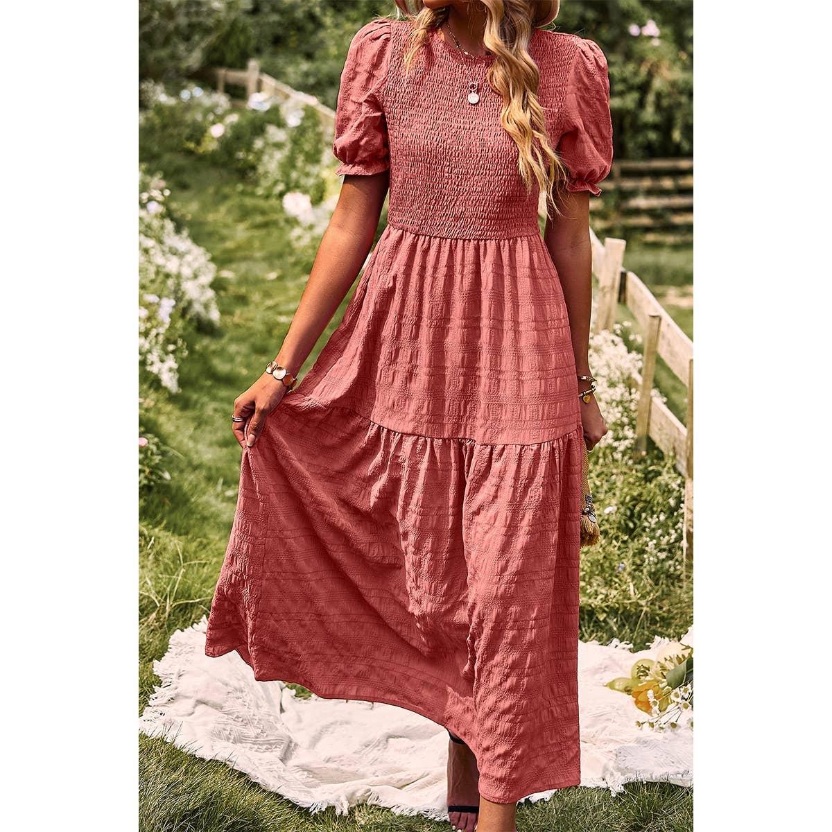 Courtney Tiered Puff Sleeve A Line Dress
