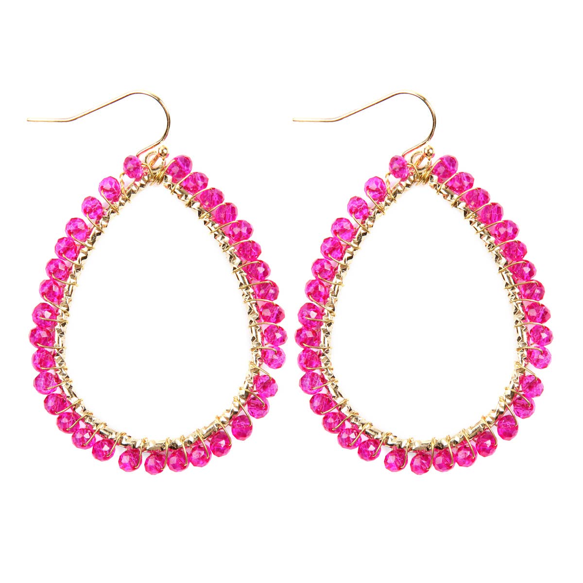 Wire Teardrop Glass Beads Hook Earrings