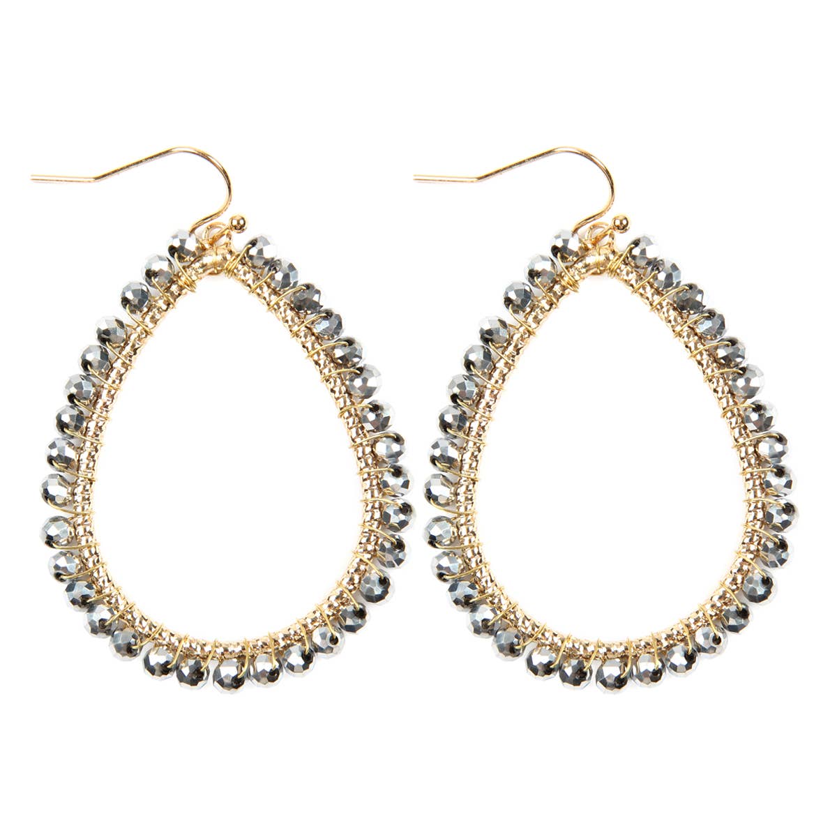 Wire Teardrop Glass Beads Hook Earrings
