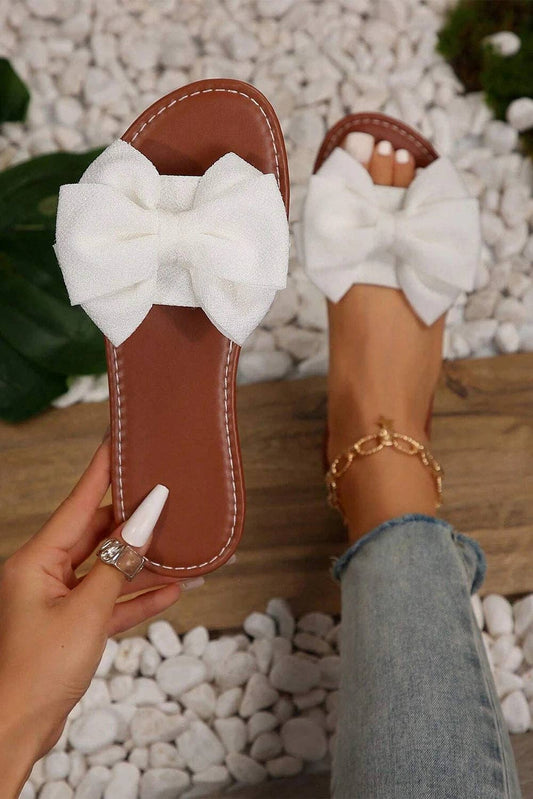 White Bow Knot Leather Insole Flat Sandals