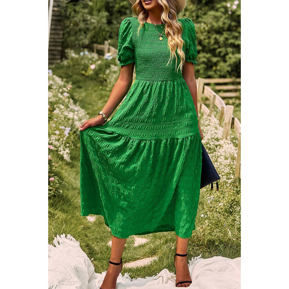 Courtney Tiered Puff Sleeve A Line Dress