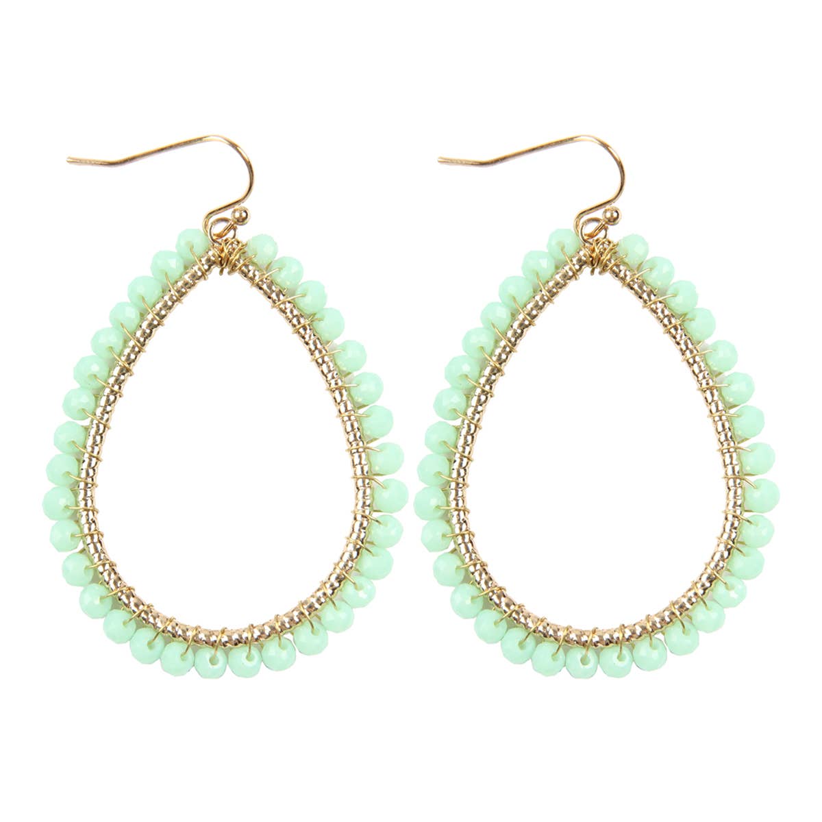 Wire Teardrop Glass Beads Hook Earrings