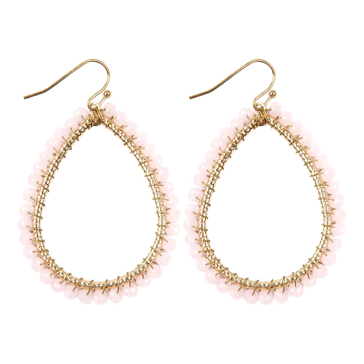 Wire Teardrop Glass Beads Hook Earrings