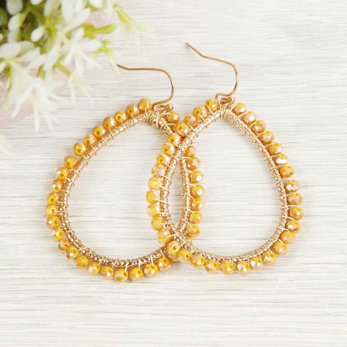 Wire Teardrop Glass Beads Hook Earrings