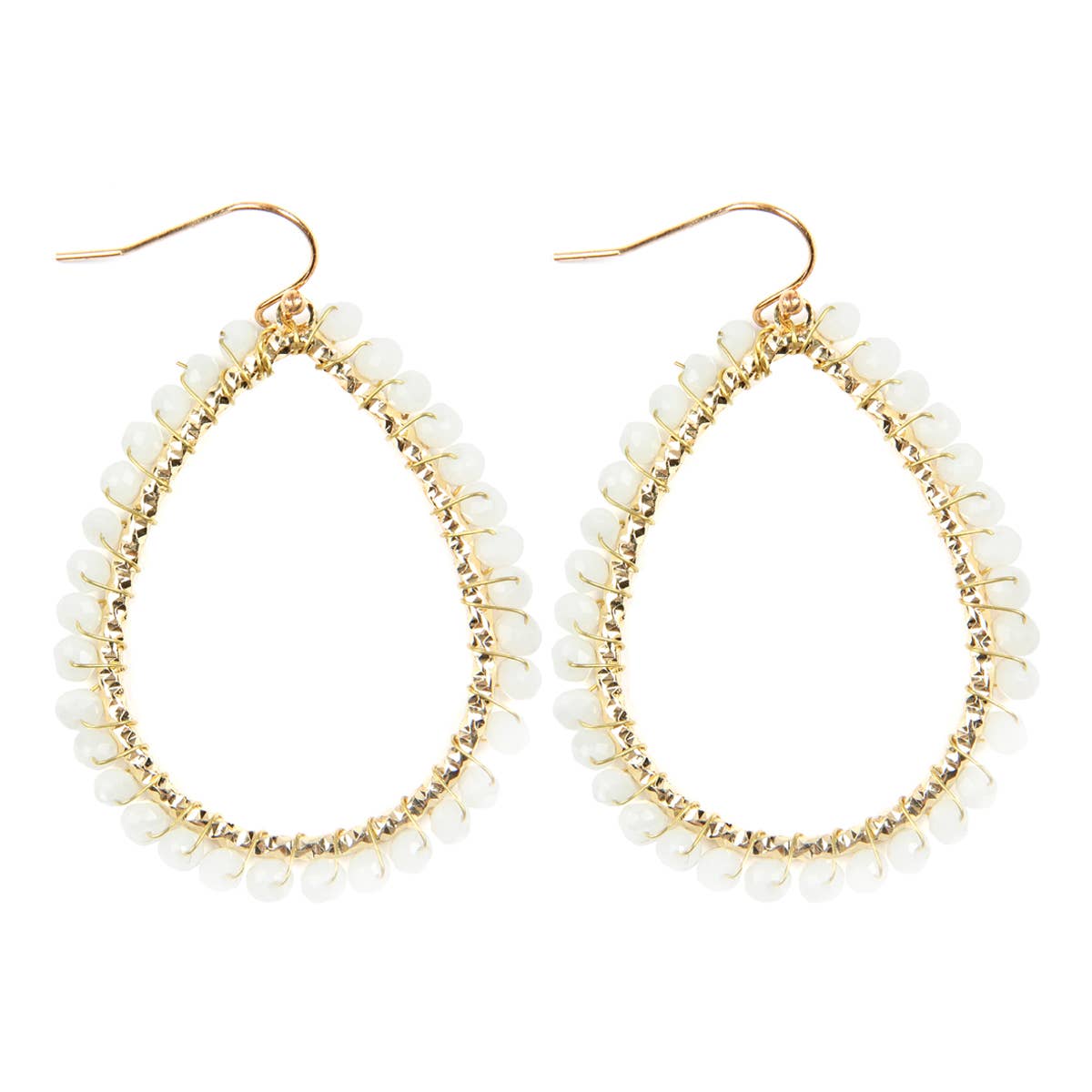 Wire Teardrop Glass Beads Hook Earrings