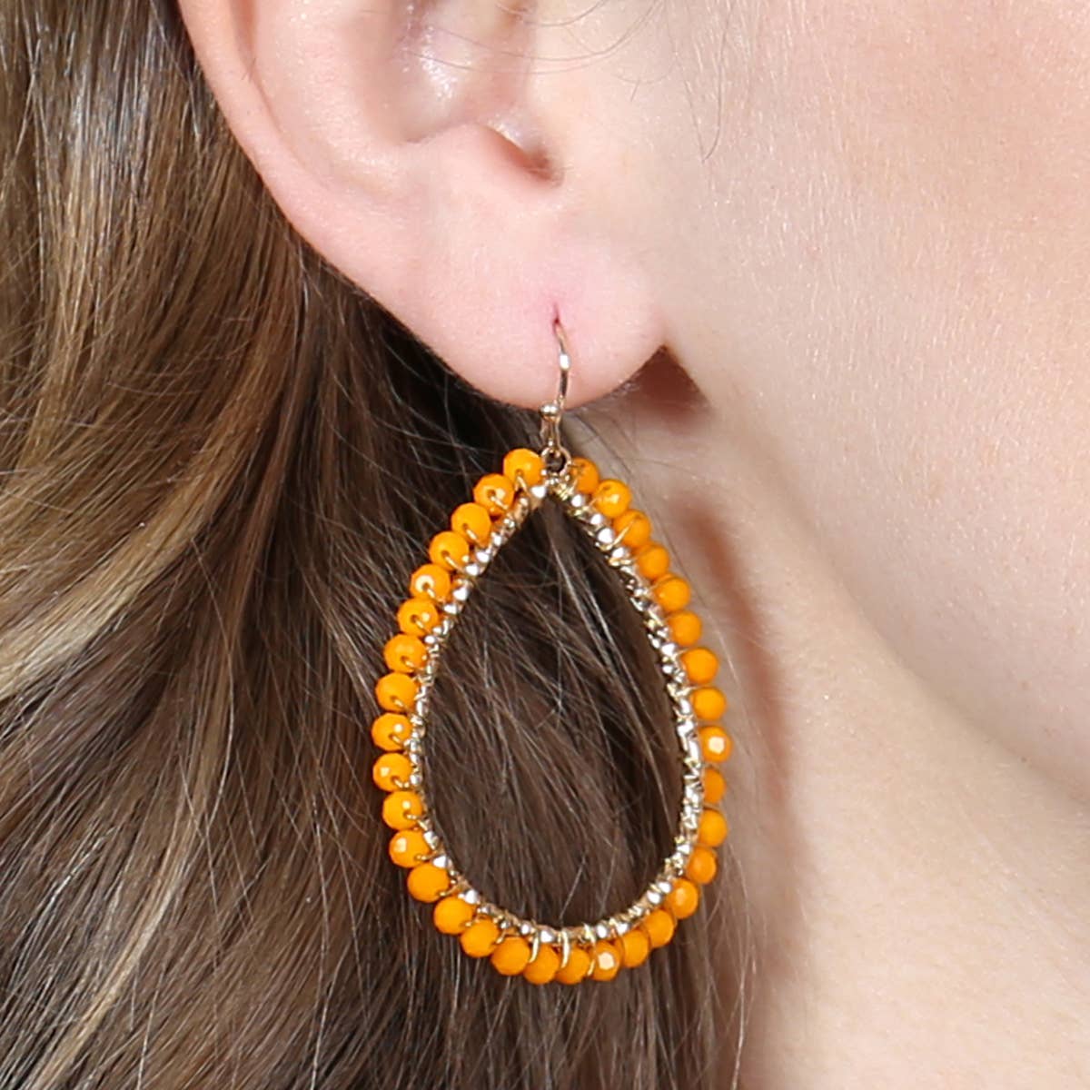 Wire Teardrop Glass Beads Hook Earrings