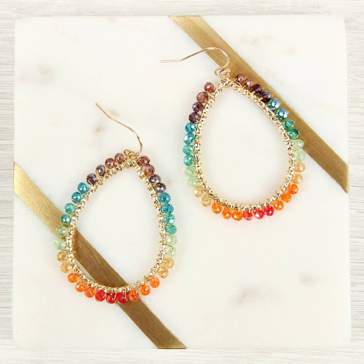 Wire Teardrop Glass Beads Hook Earrings