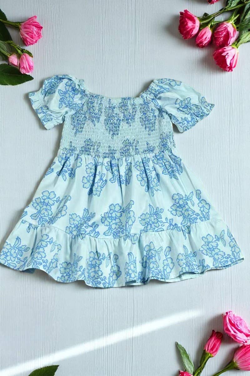 Girls Floral Smocked Dress