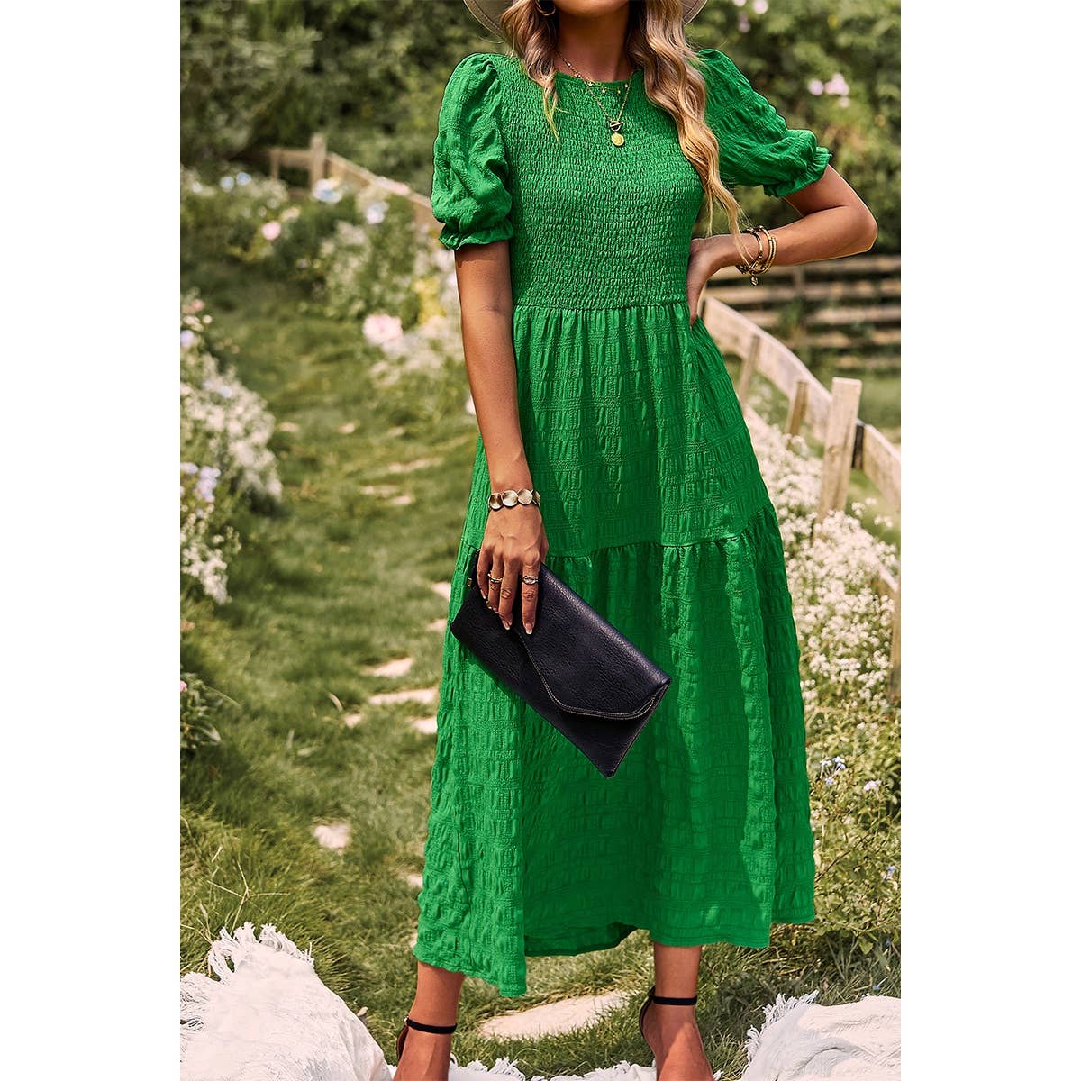 Courtney Tiered Puff Sleeve A Line Dress