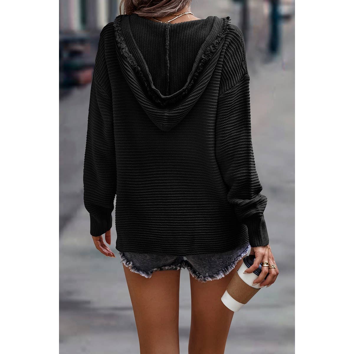 Lorraine V Neck Hooded Sweater