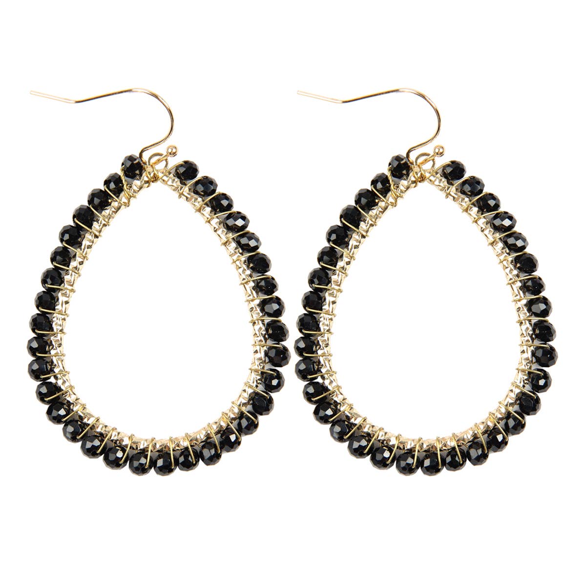 Wire Teardrop Glass Beads Hook Earrings