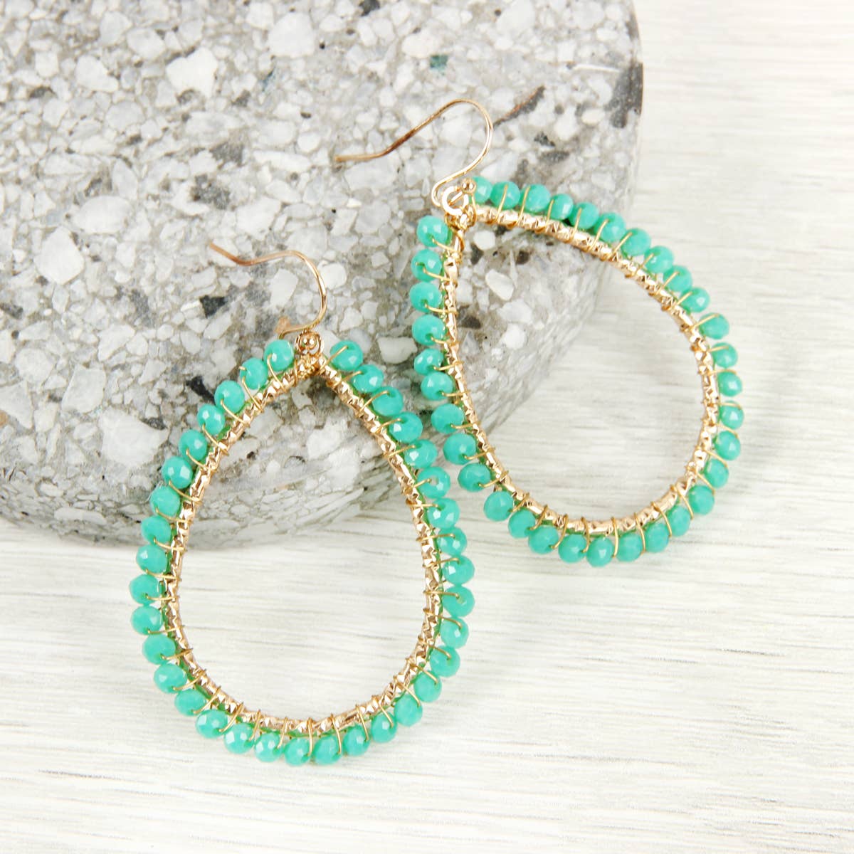 Wire Teardrop Glass Beads Hook Earrings