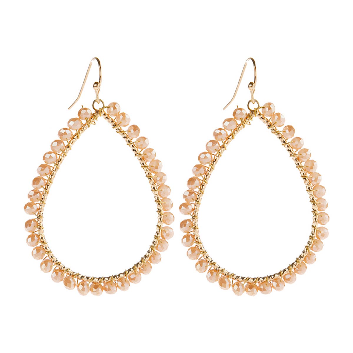 Wire Teardrop Glass Beads Hook Earrings