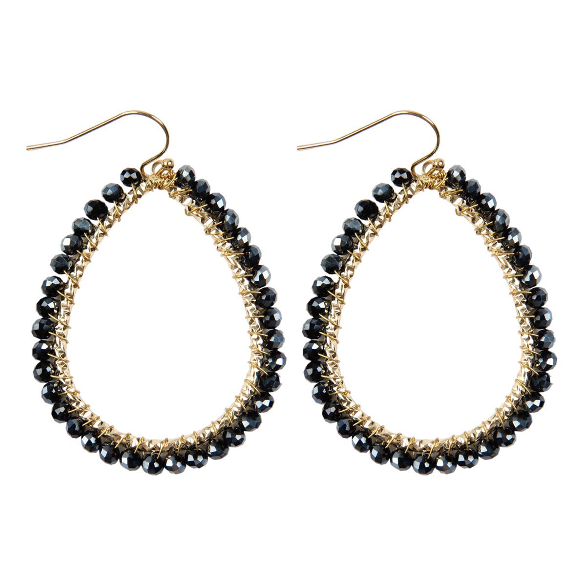 Wire Teardrop Glass Beads Hook Earrings