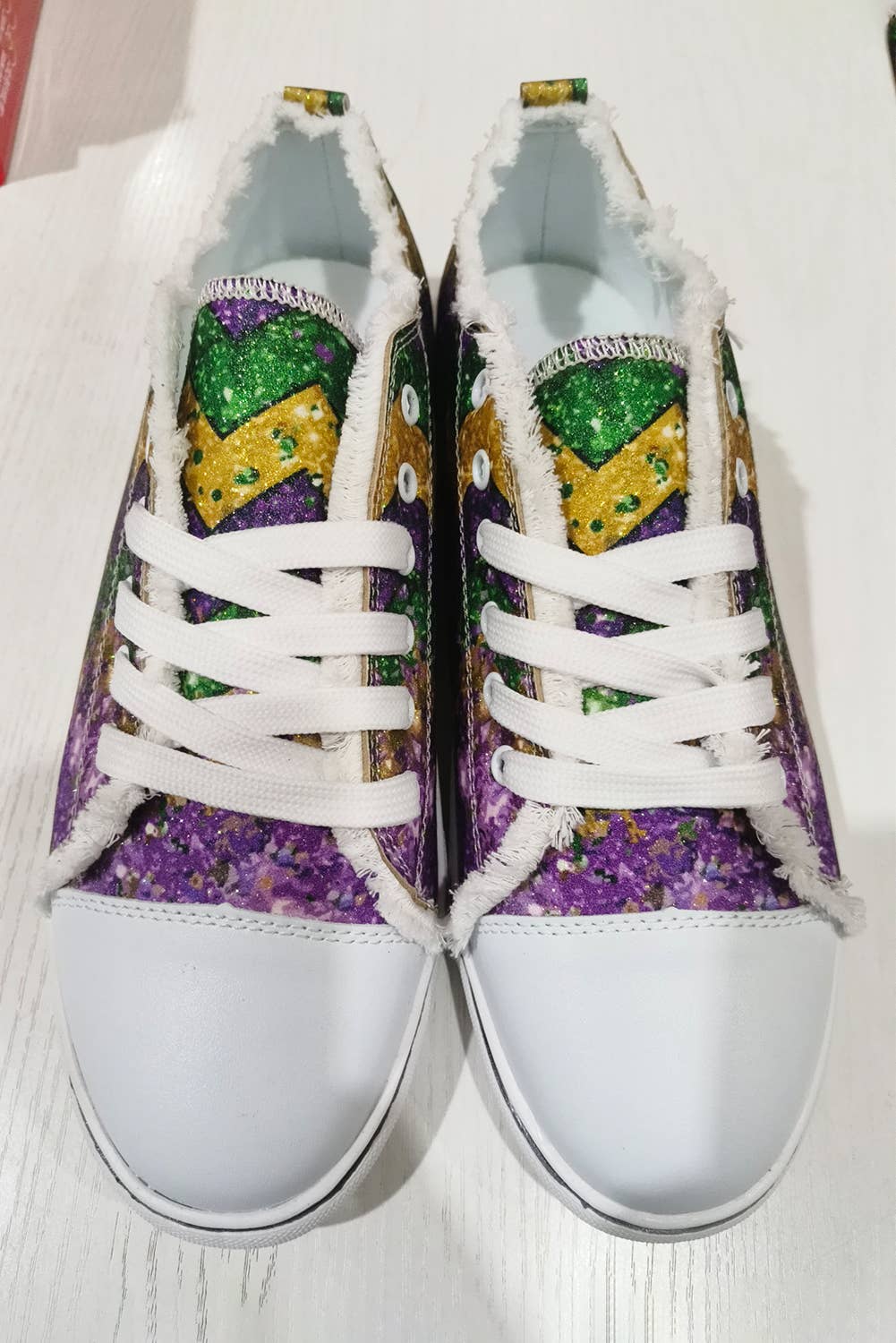 Mardi Gras Shiny Chevron Striped Lace-up Flat Canvas Shoes