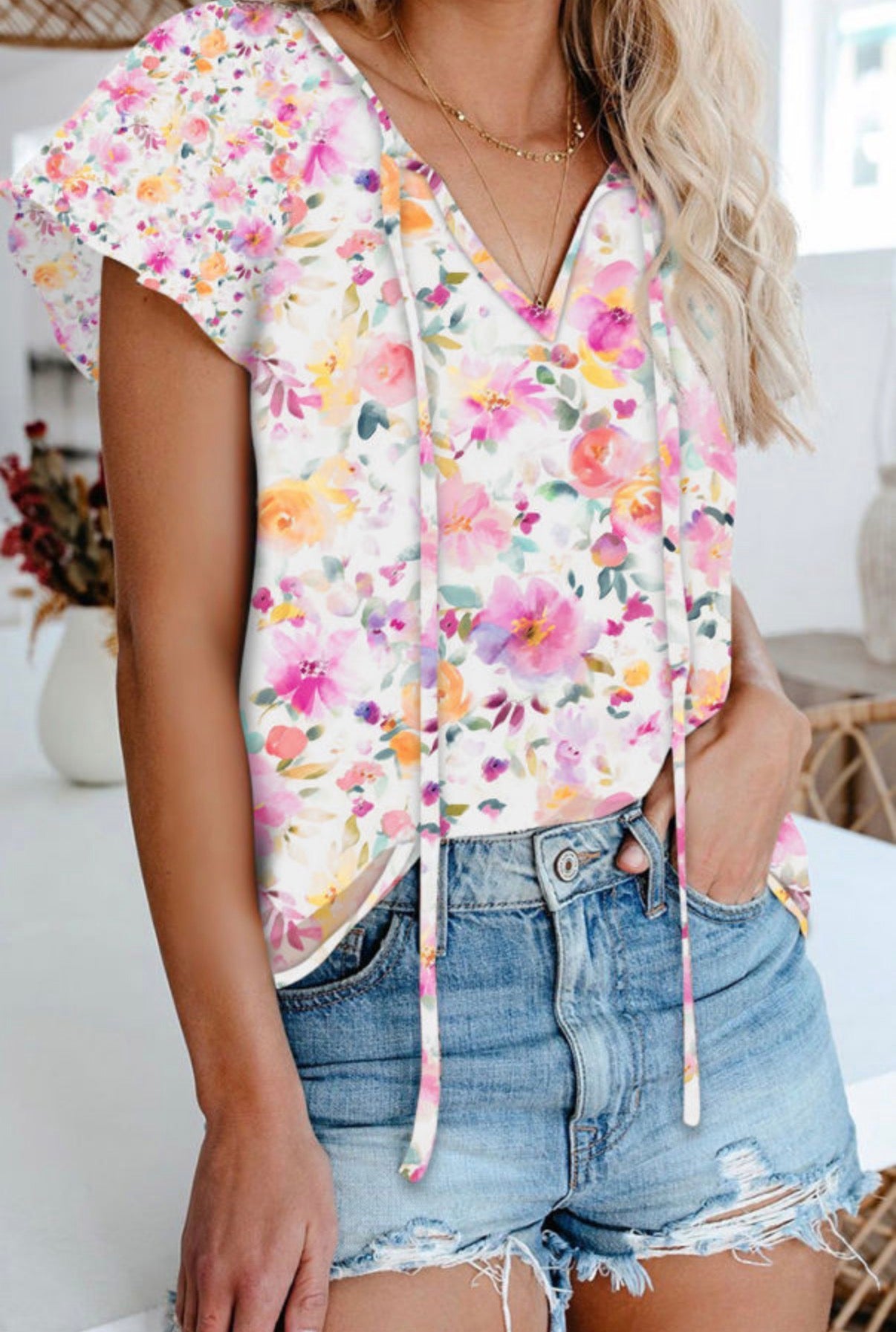 Floral V-neck Blouse