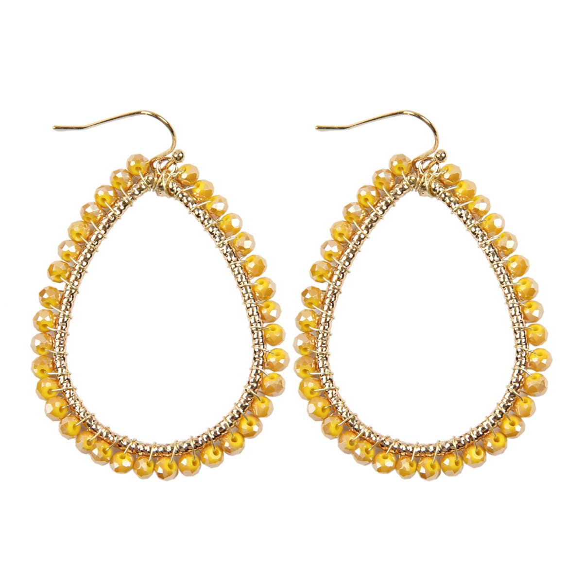 Wire Teardrop Glass Beads Hook Earrings