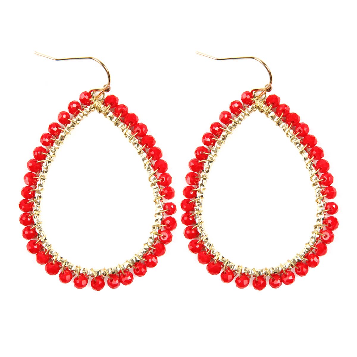 Wire Teardrop Glass Beads Hook Earrings