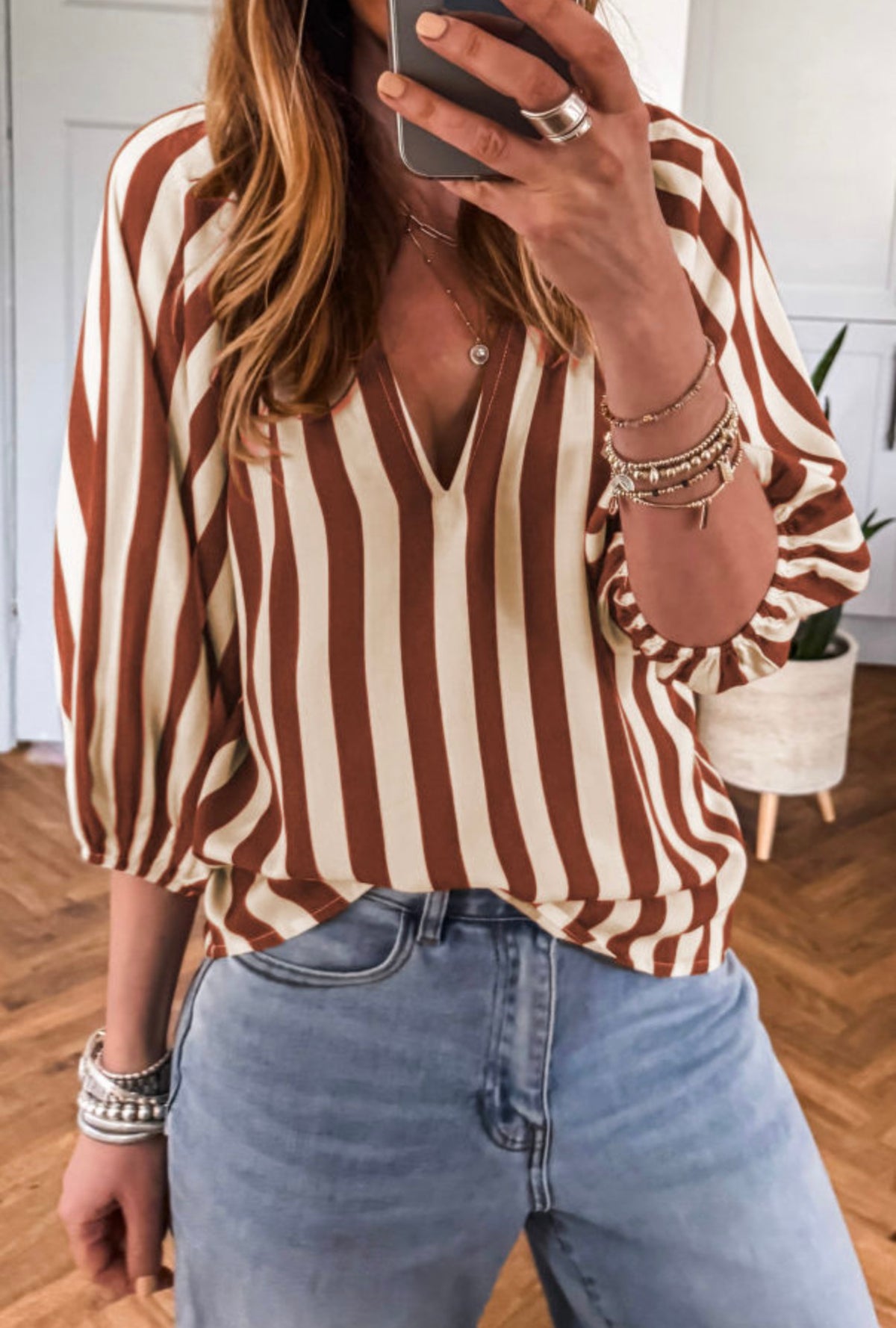 Striped V-Neck Blouse