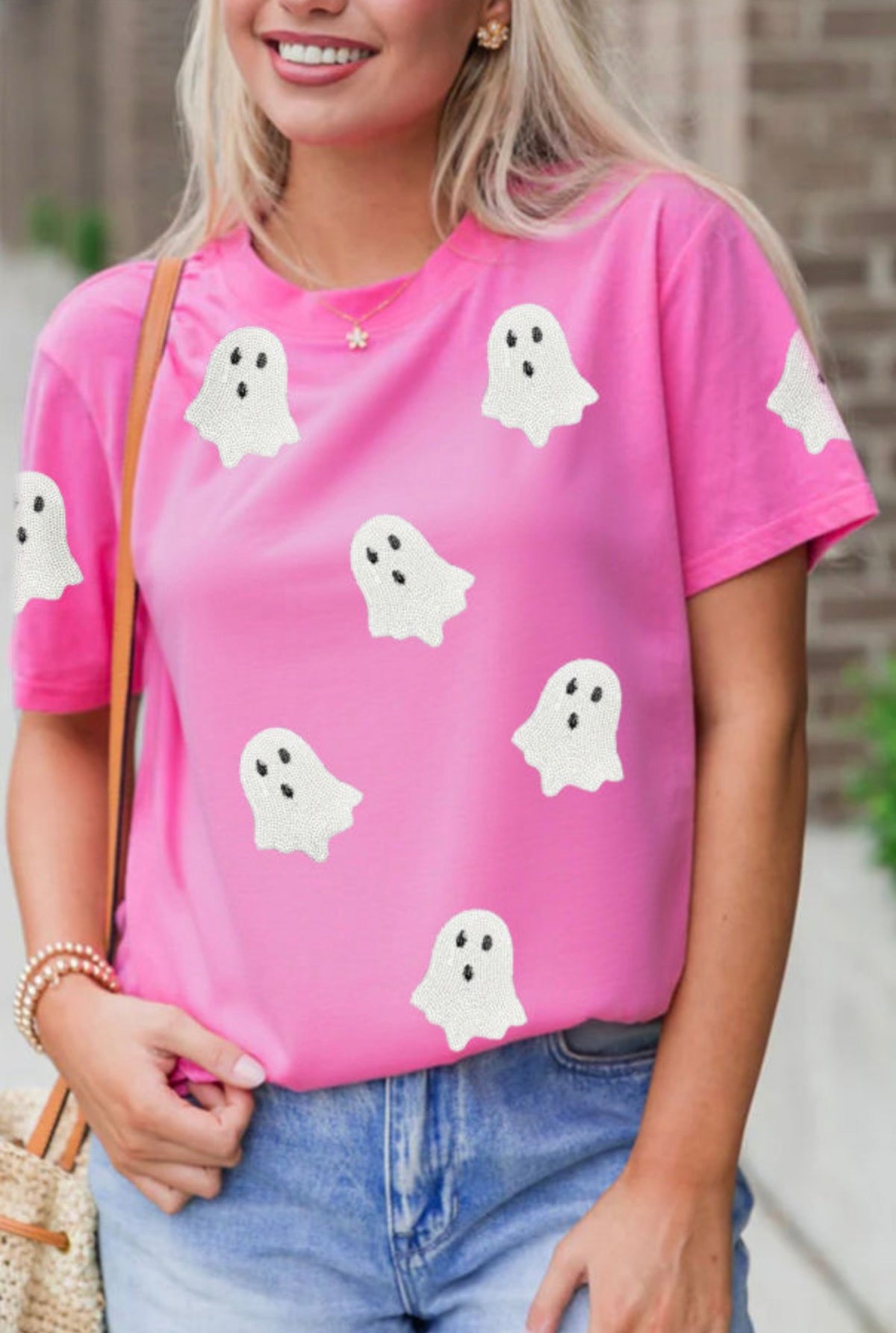 Pink Sequin Ghost Tee