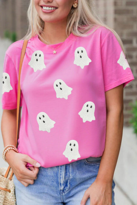 Pink Sequin Ghost Tee