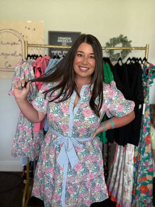 Button Up Floral Dress with Detachable Belt