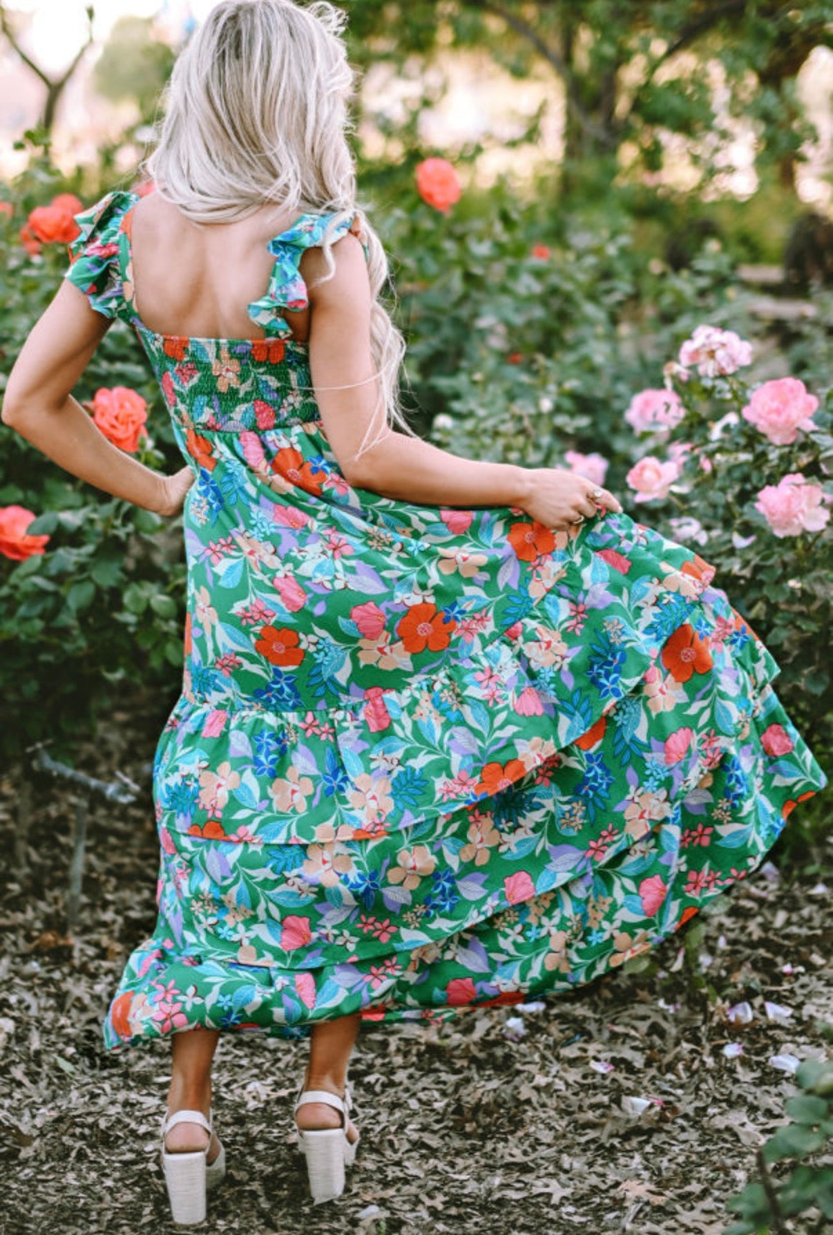 Ruffle Strap Floral Tiered Maxi Dress