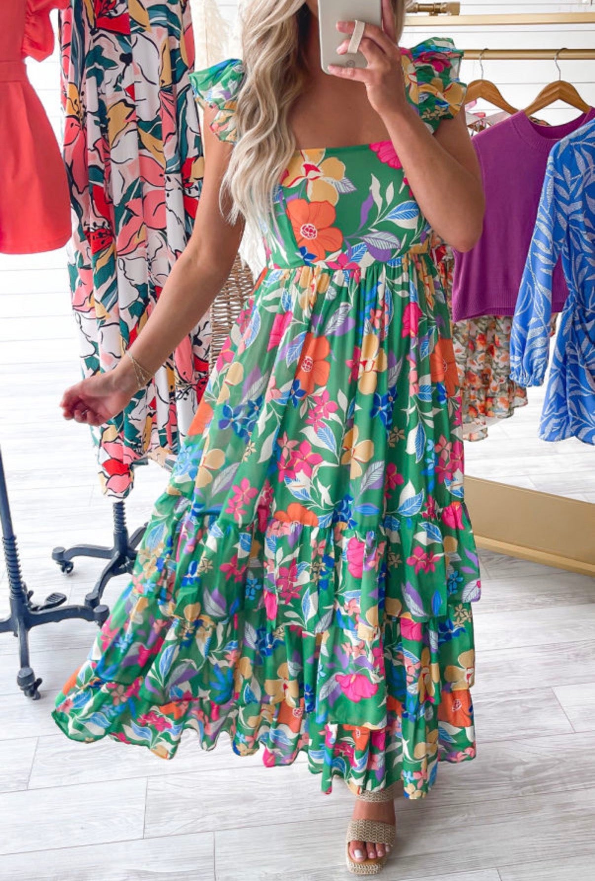 Ruffle Strap Floral Tiered Maxi Dress
