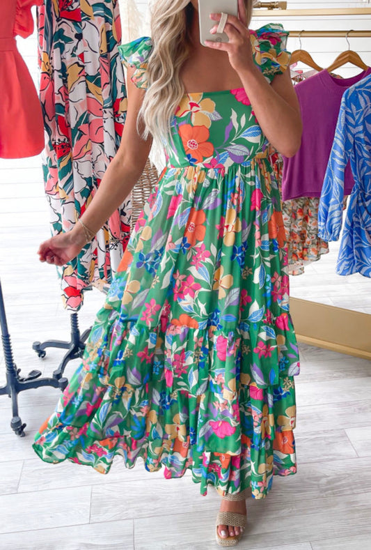 Ruffle Strap Floral Tiered Maxi Dress