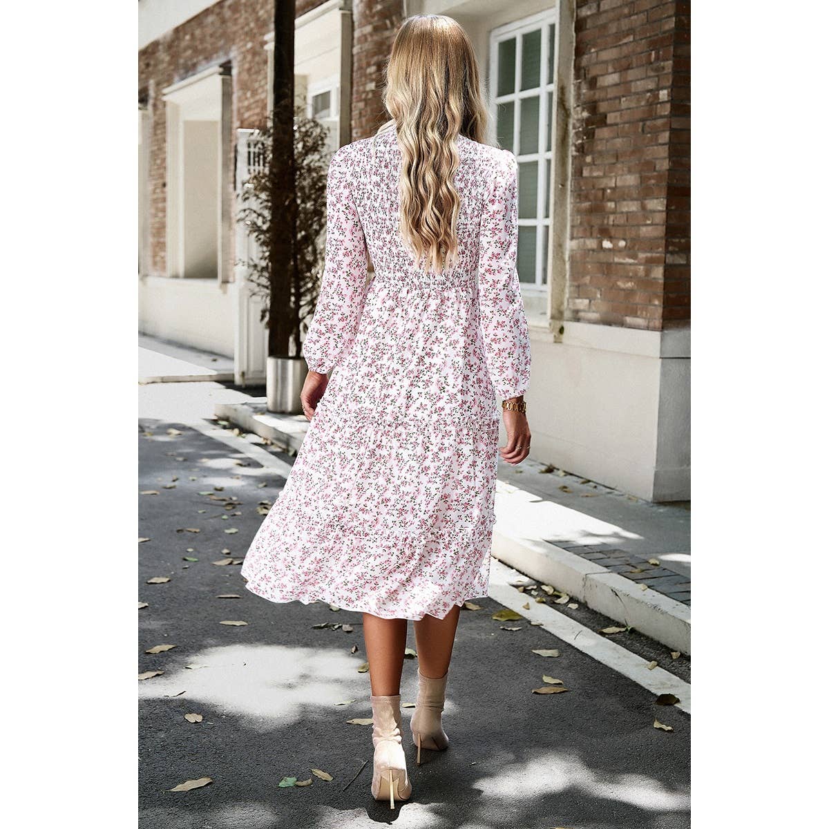 Ashley Smocked Lantern Sleeve Midi Dress