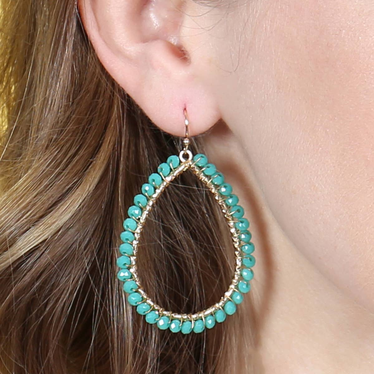 Wire Teardrop Glass Beads Hook Earrings
