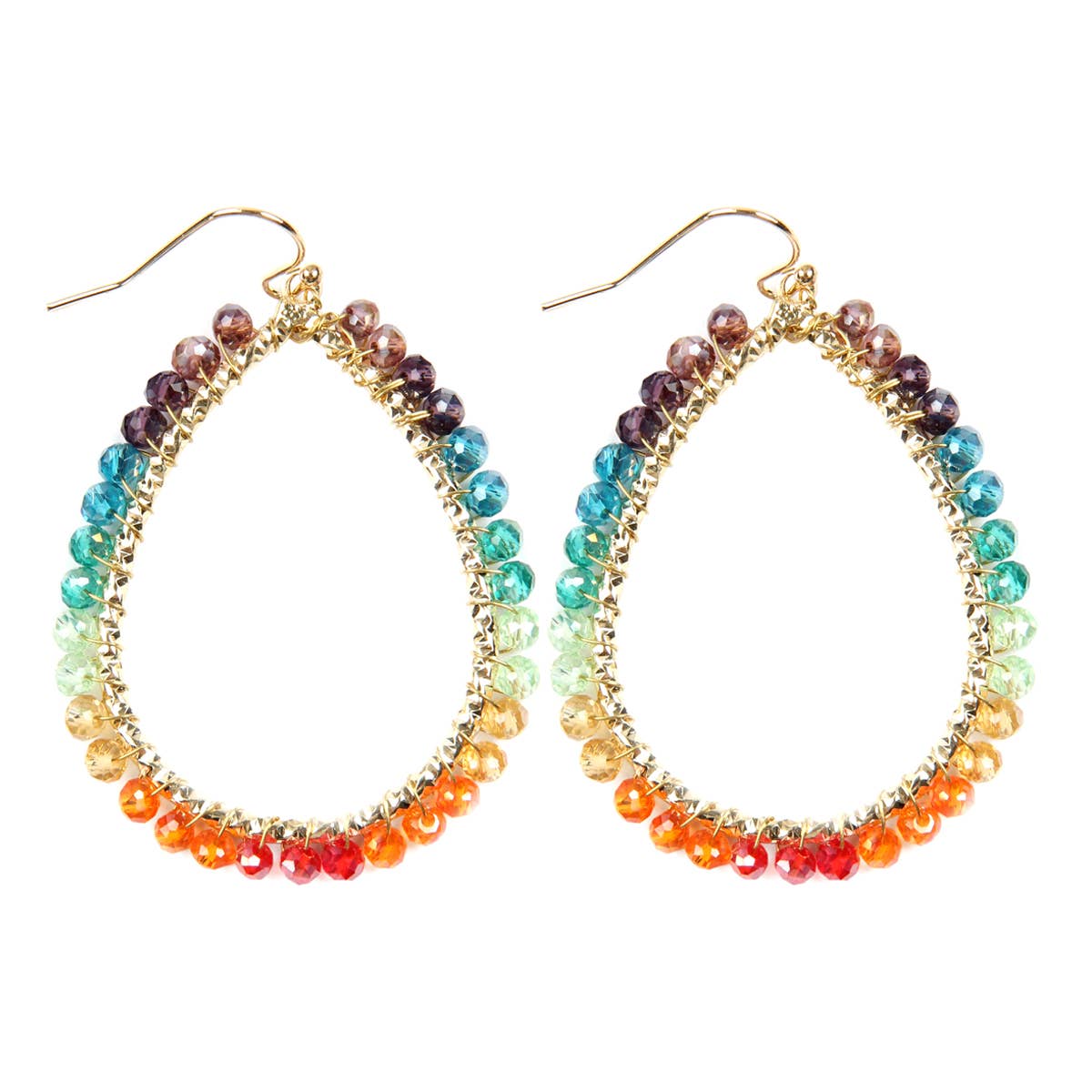 Wire Teardrop Glass Beads Hook Earrings