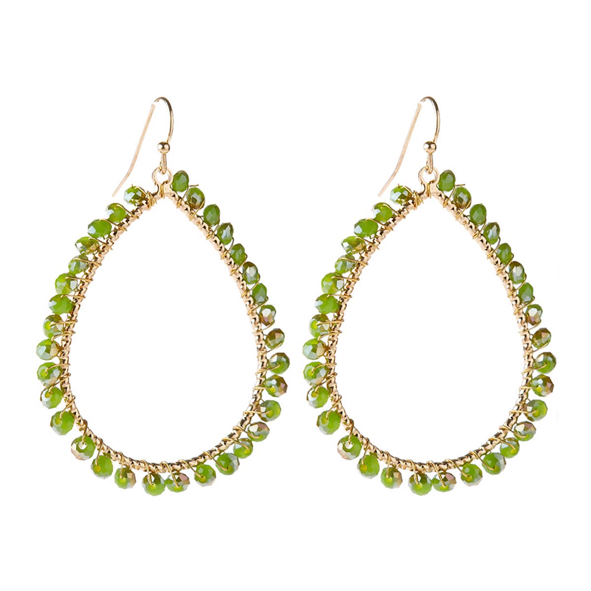 Wire Teardrop Glass Beads Hook Earrings