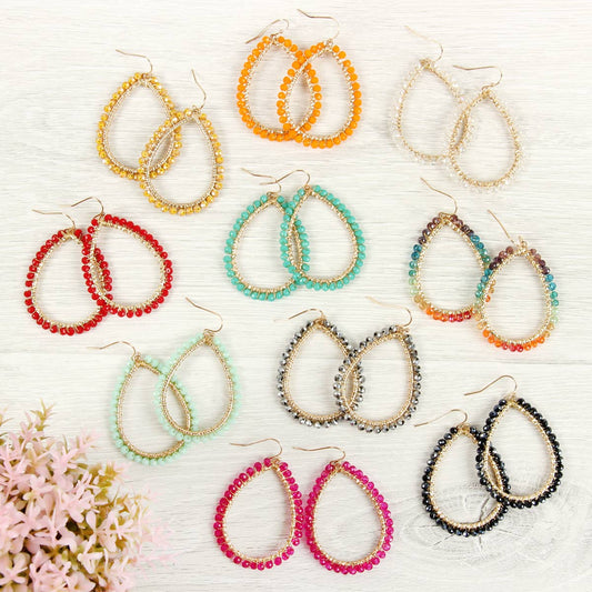 Wire Teardrop Glass Beads Hook Earrings