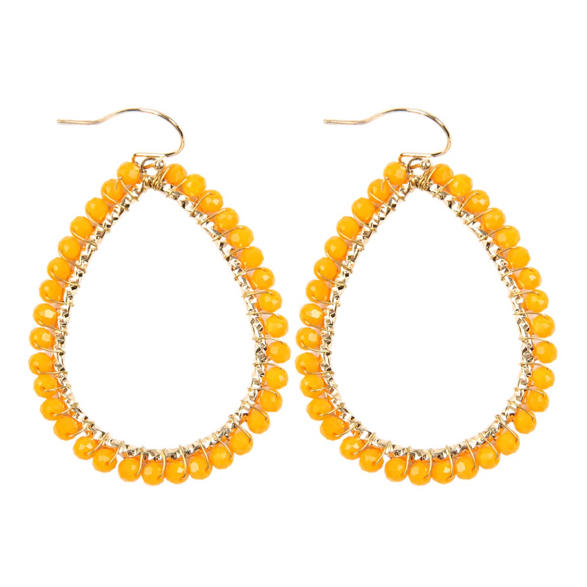 Wire Teardrop Glass Beads Hook Earrings