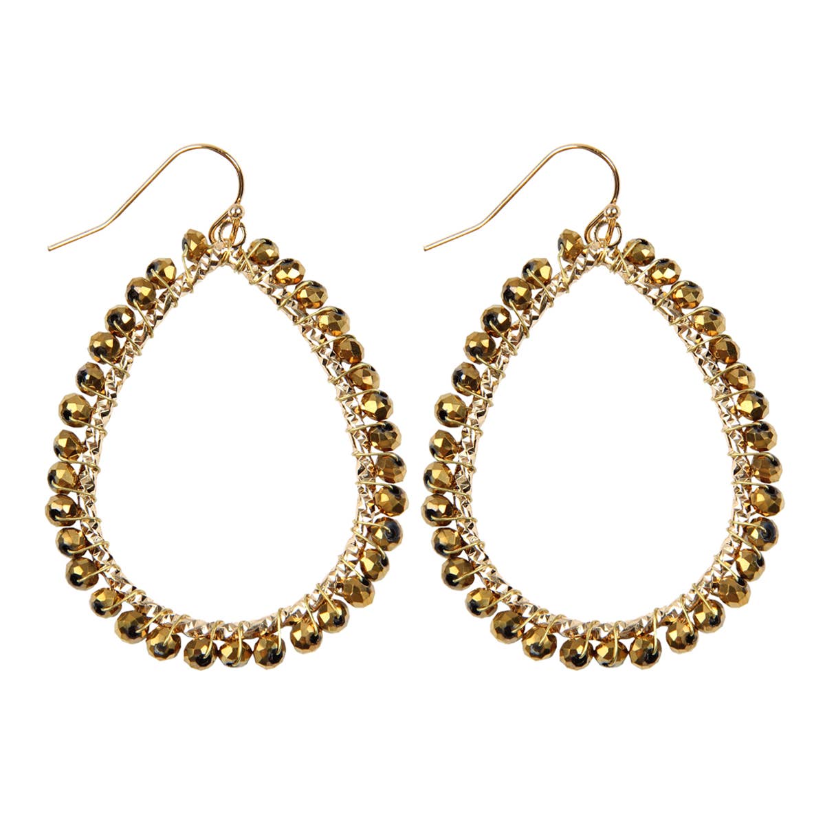 Wire Teardrop Glass Beads Hook Earrings