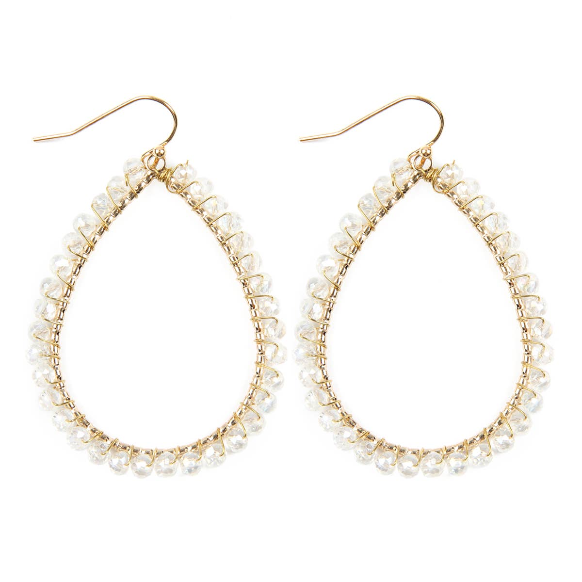 Wire Teardrop Glass Beads Hook Earrings