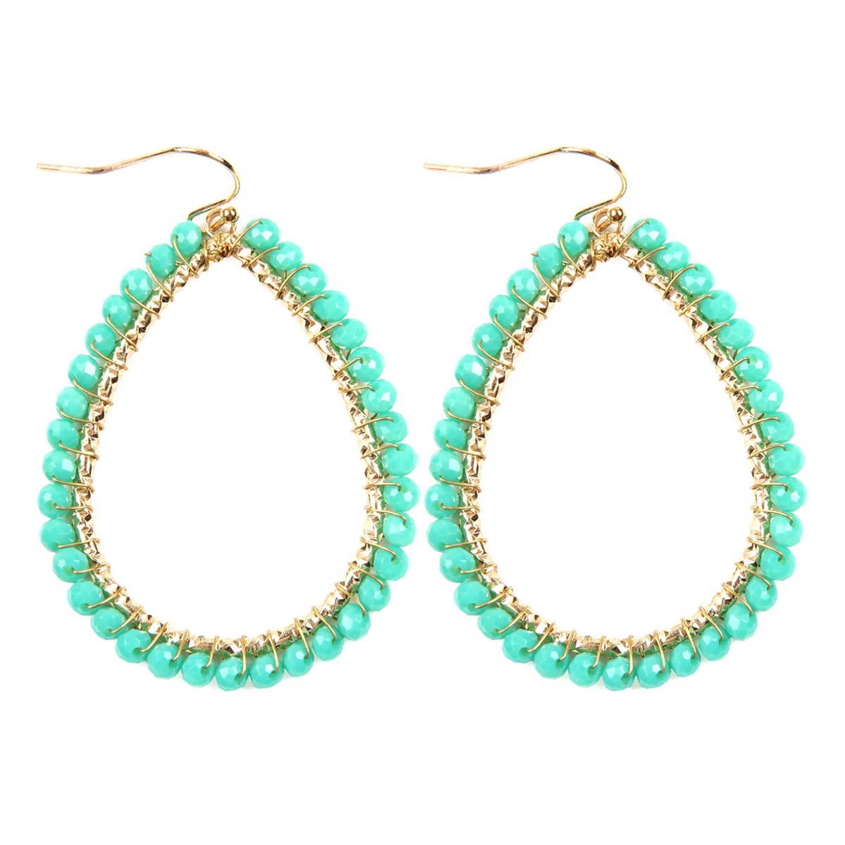 Wire Teardrop Glass Beads Hook Earrings