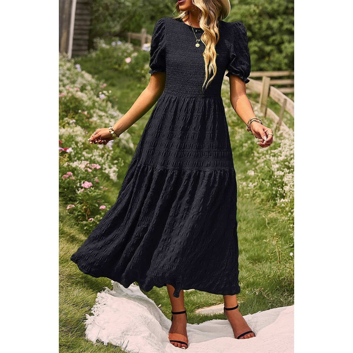 Courtney Tiered Puff Sleeve A Line Dress