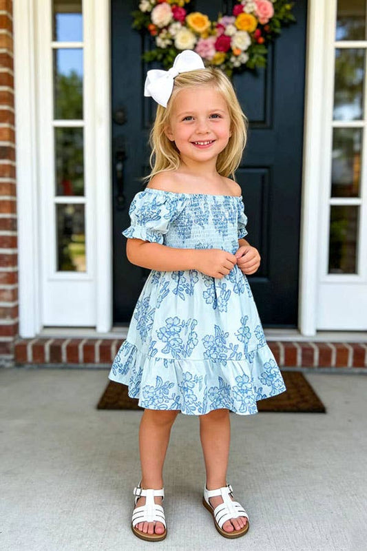 Girls Floral Smocked Dress